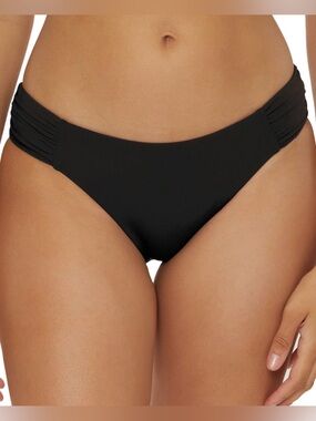 NWT BECCA Black Bikini Bottom with Side Shirred Panels Sz Medium